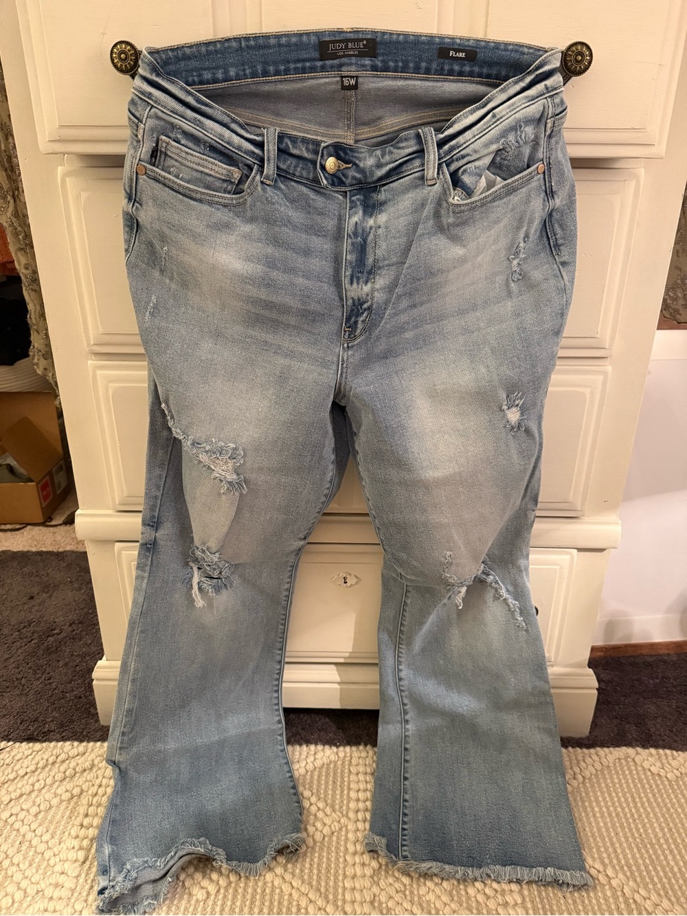 Judy Blue Lt Blue Distressed Flare Jeans, 16W, worn once